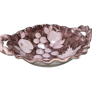 Vietri Pottery Bowl 7" Small Hand Painted Brown Beige Fruit Ruffle Edge Tuscan